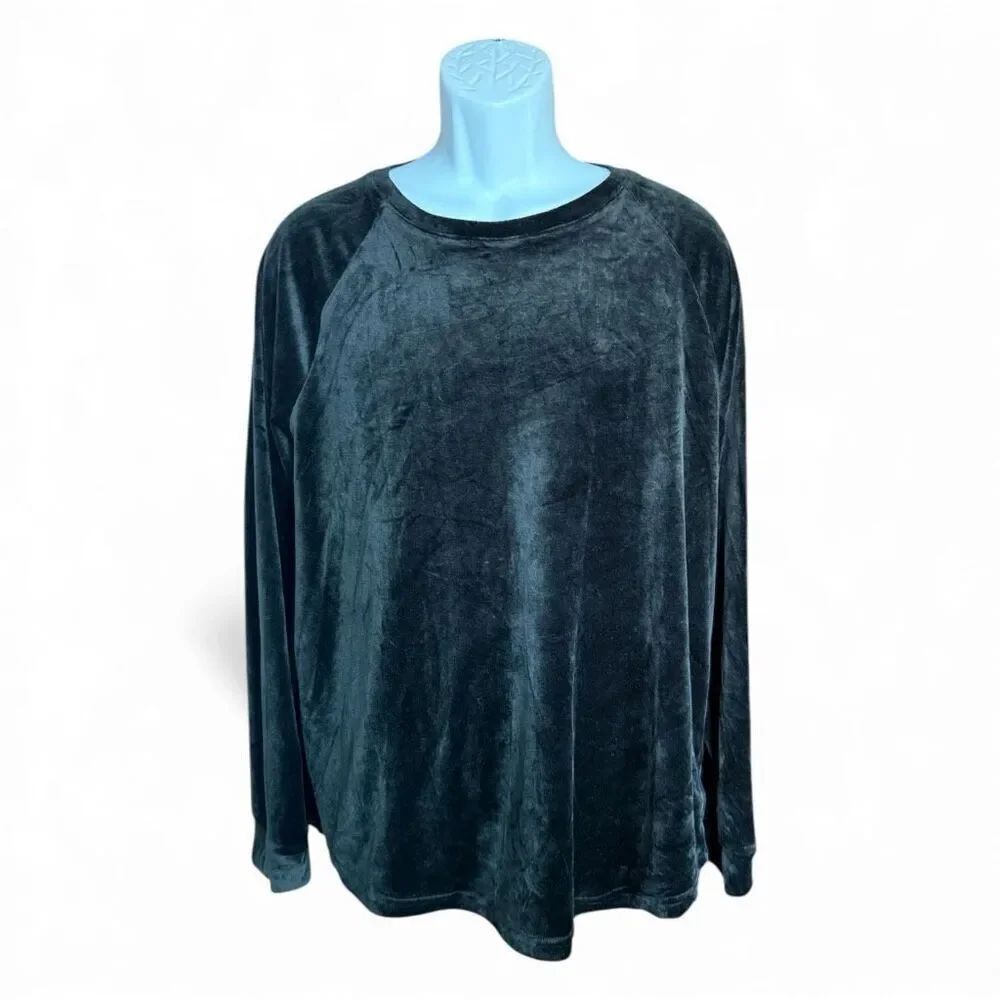 Womens Shein Black Velor Crushed Velvet Long Sleeve Top Blouse - Sz XL